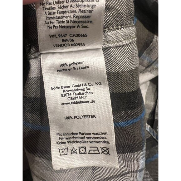 Eddie Bauer Shirt Mens L Tall Travex Flannel Grey Blue Plaid Button Up Casual - Picture 7 of 8